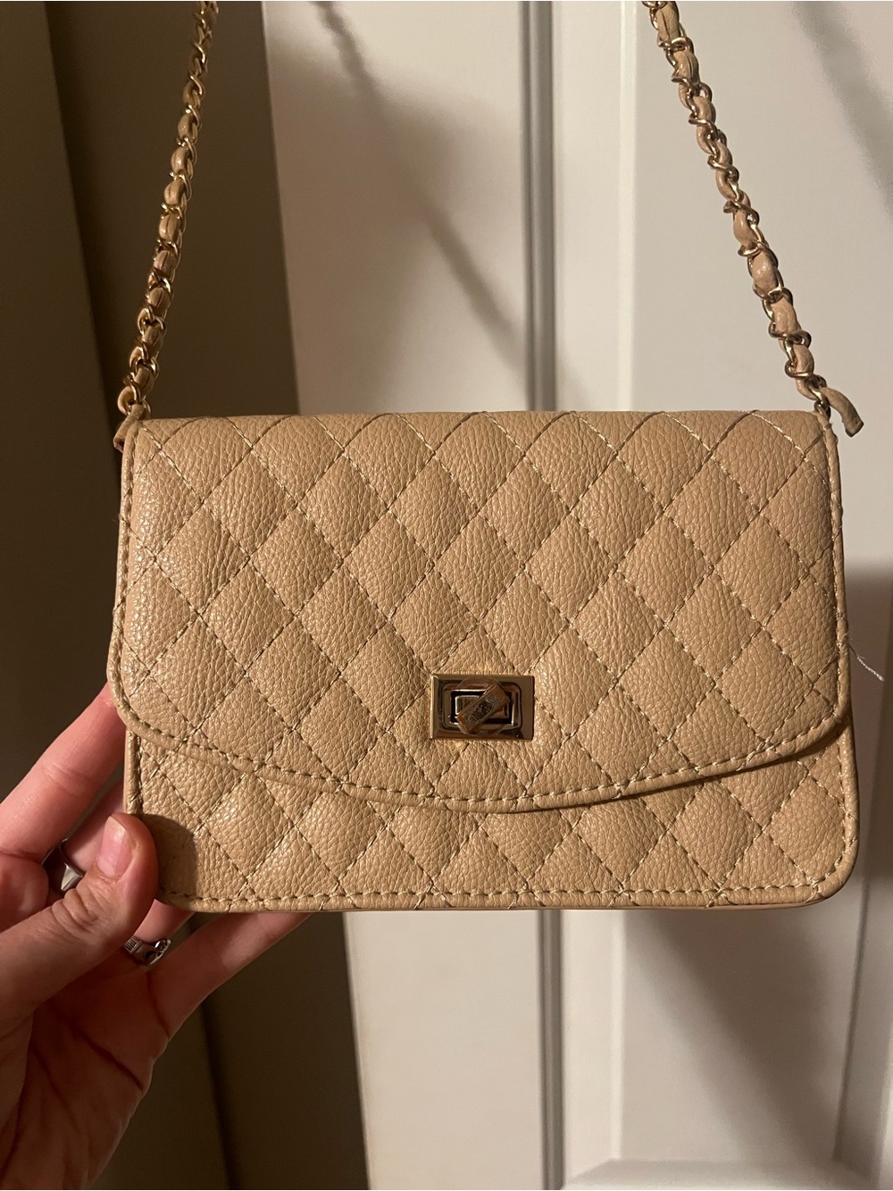 Quilted Crossbody Shoulder Bag in Beige
